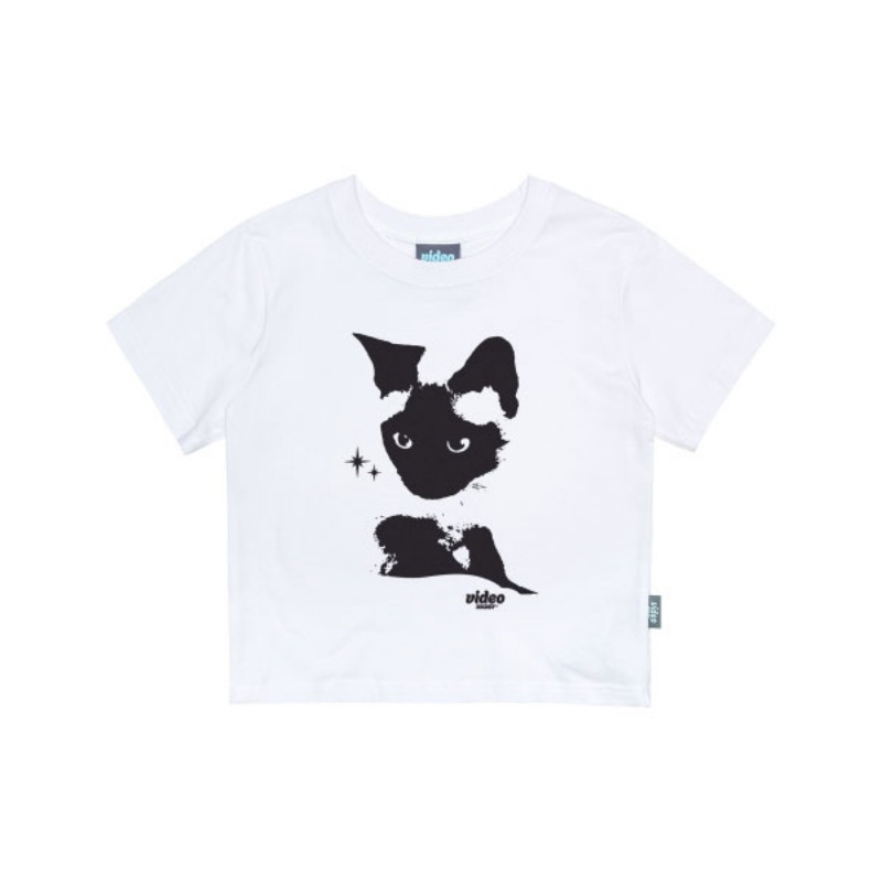 비디오자키) 고독한 고양이 크롭 티셔츠 (WHITE)