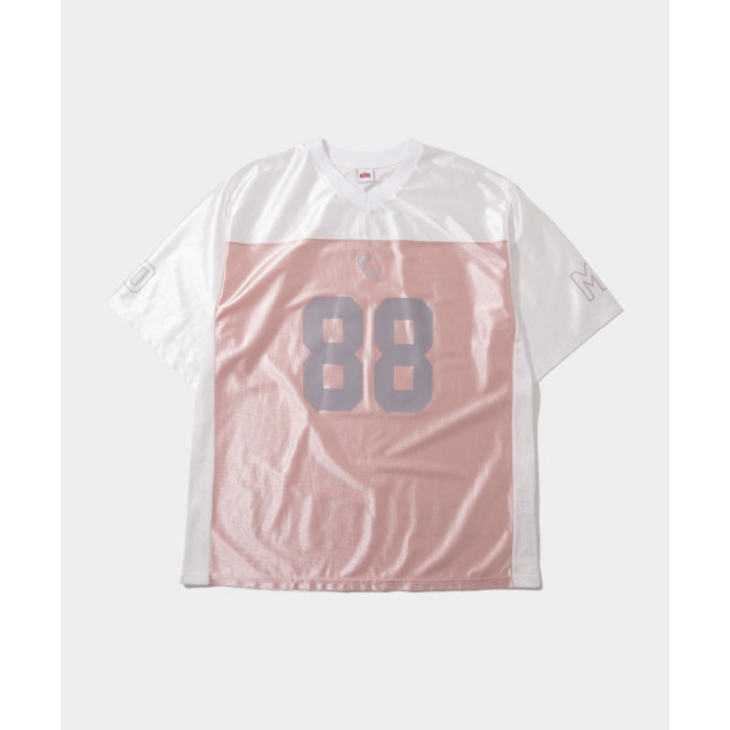 썸플레이스) 777-85 88그래픽 글로시 브이넥 오버핏 스포츠 유니폼 (핑크)