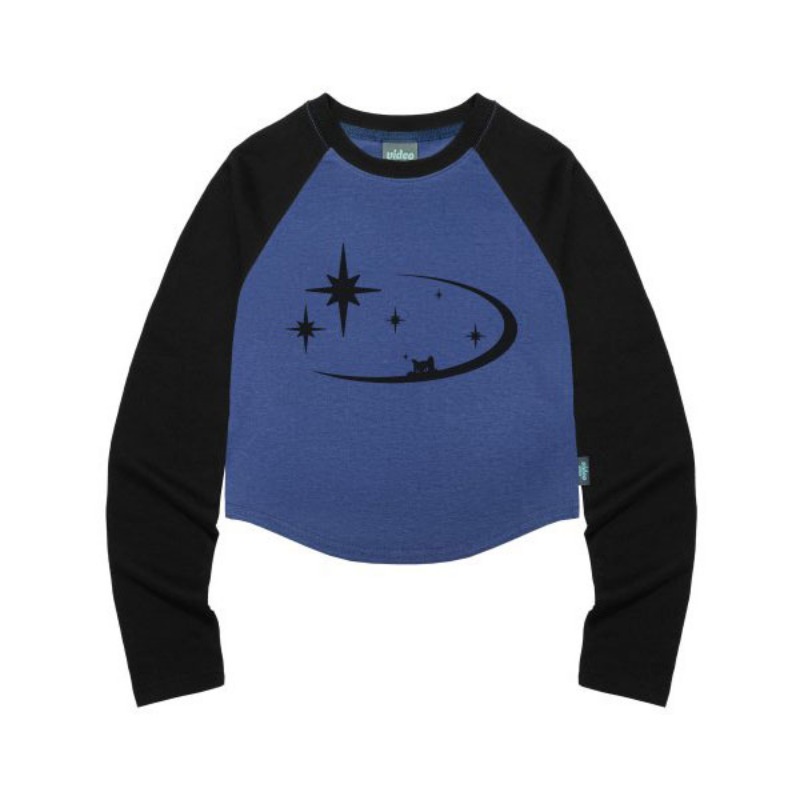 비디오자키) 별바다 래글런 크롭 LS 티셔츠 (PURPLE BLUE)